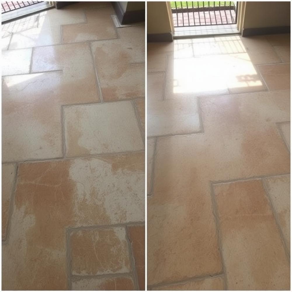 Travertine outdoor patio — before restoration